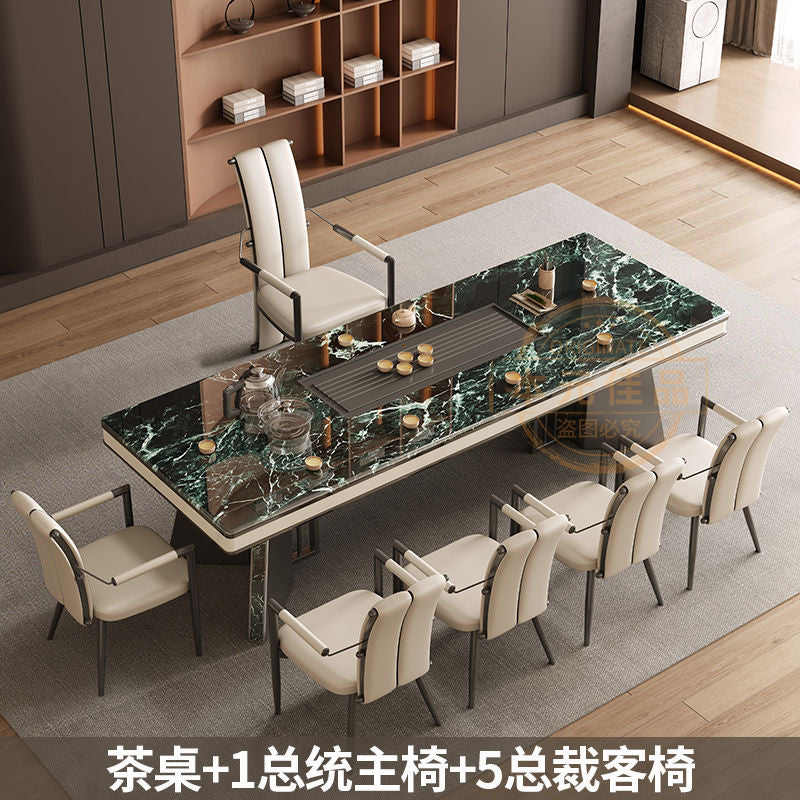 本元佳品超晶石岩板茶桌椅组合现代简约别墅一体茶台设计师高级感