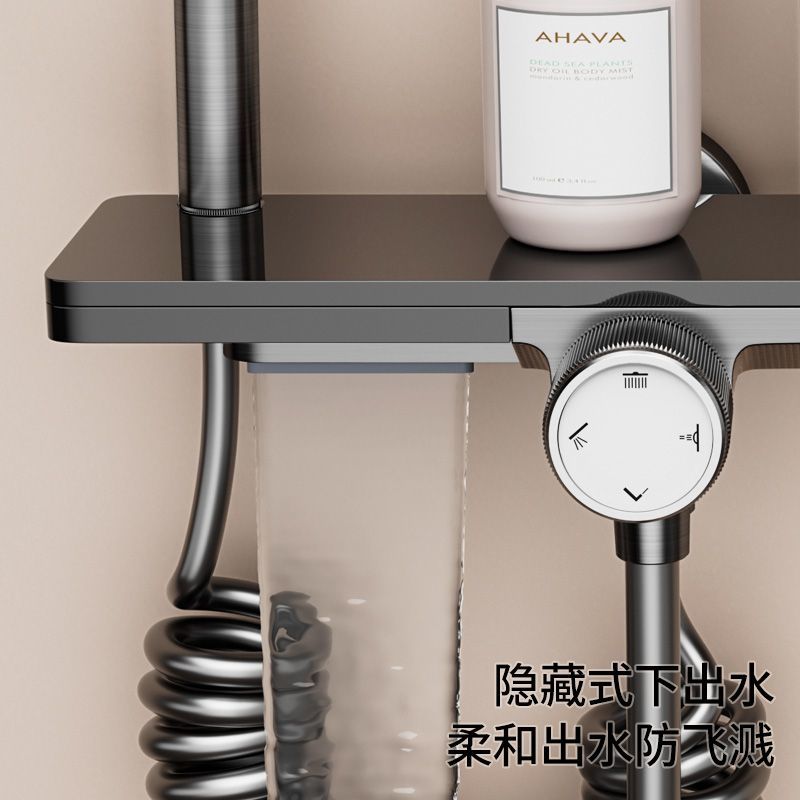 榮事達精銅旋鈕式花灑套裝家用淋浴沐浴增壓恆溫浴室噴頭玻璃面板
