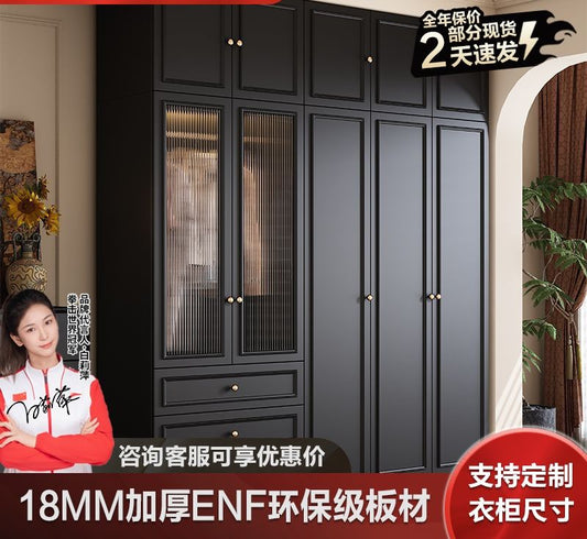 中古风衣柜黑色柜子衣柜家用卧室小户型现代简约边柜顶柜现货美式