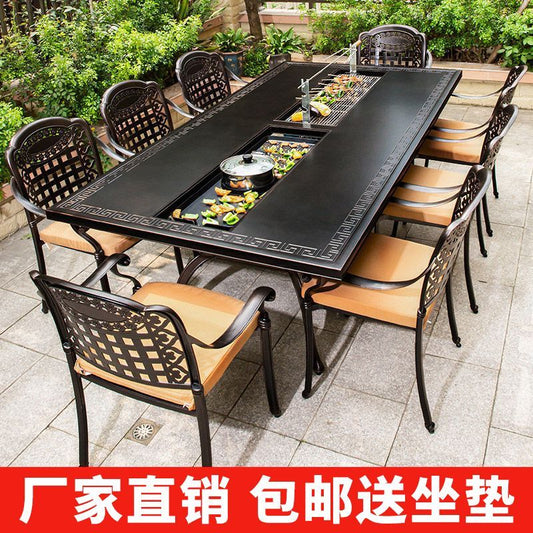 户外桌椅烧烤组合庭院花园室外露台铸铝休闲家具家用无烟烧烤桌椅