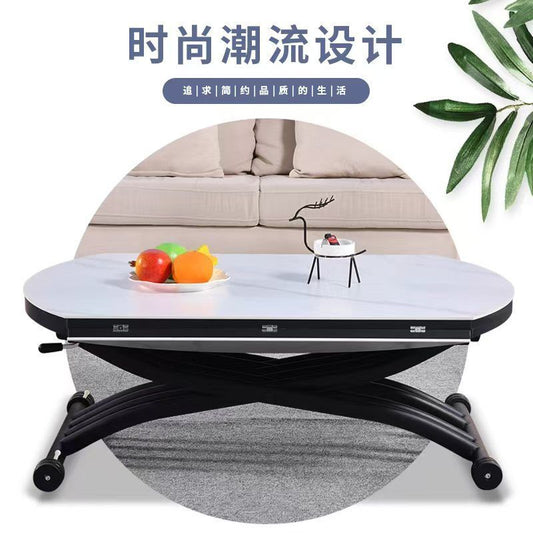 多功能升降茶几餐桌两用一体式小户型客厅圆形可移动折叠岩板家用