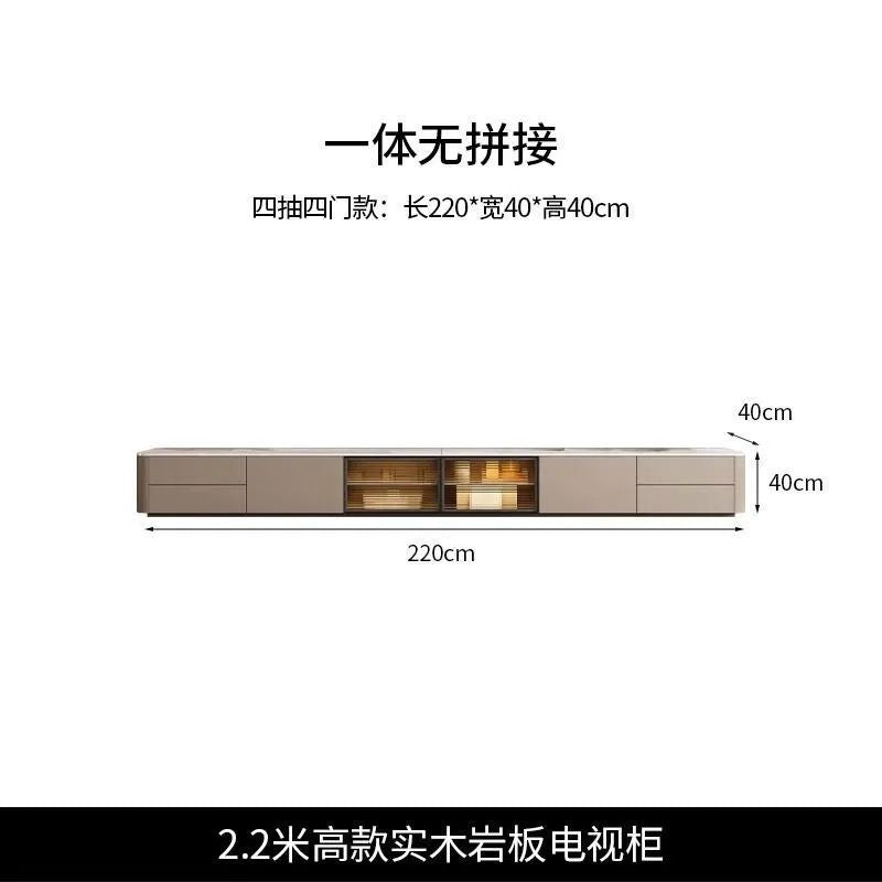 輕奢實木電視櫃簡約現代巖板客廳家用地臺地櫃意式極簡玻璃影視櫃
