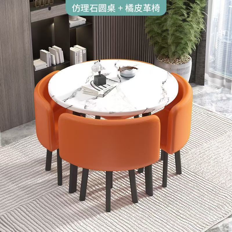 家用收纳小户型餐桌洽谈桌椅接待简约餐桌椅组合圆桌可收纳餐桌