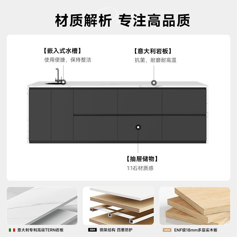 意式吧台家用中岛台餐桌一体开放式厨房大理石水槽定制倒台