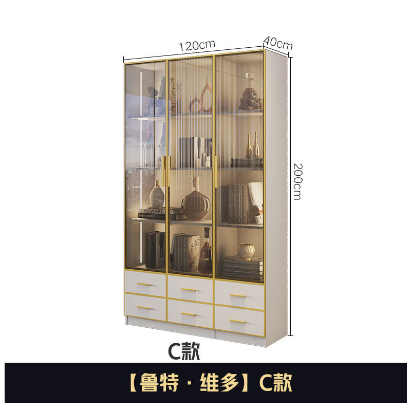 轻奢书柜电脑桌一体组合办公书橱小户型现代简约玻璃门多功能酒柜