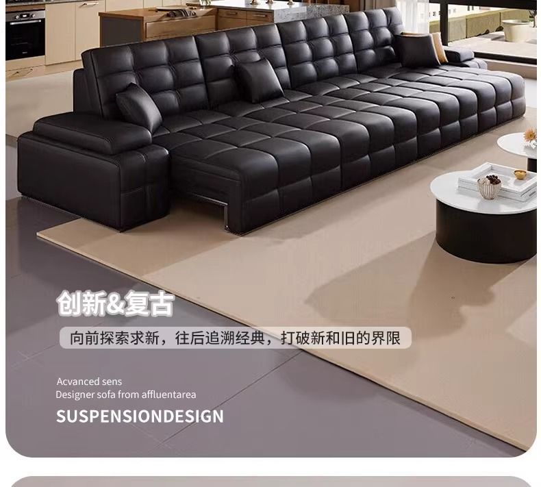 2026新款零靠牆大小戶型勞倫斯電動功能伸縮真皮沙發牀直排皮沙發