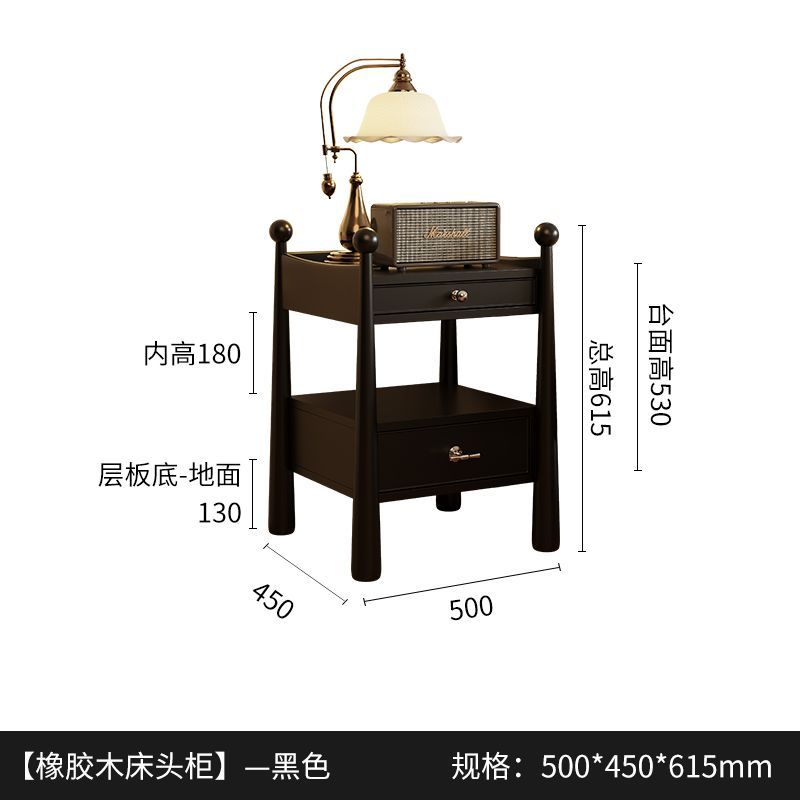法式復古全實木牀頭櫃小戶型黑色牀頭置物架家用臥室中古風牀邊櫃
