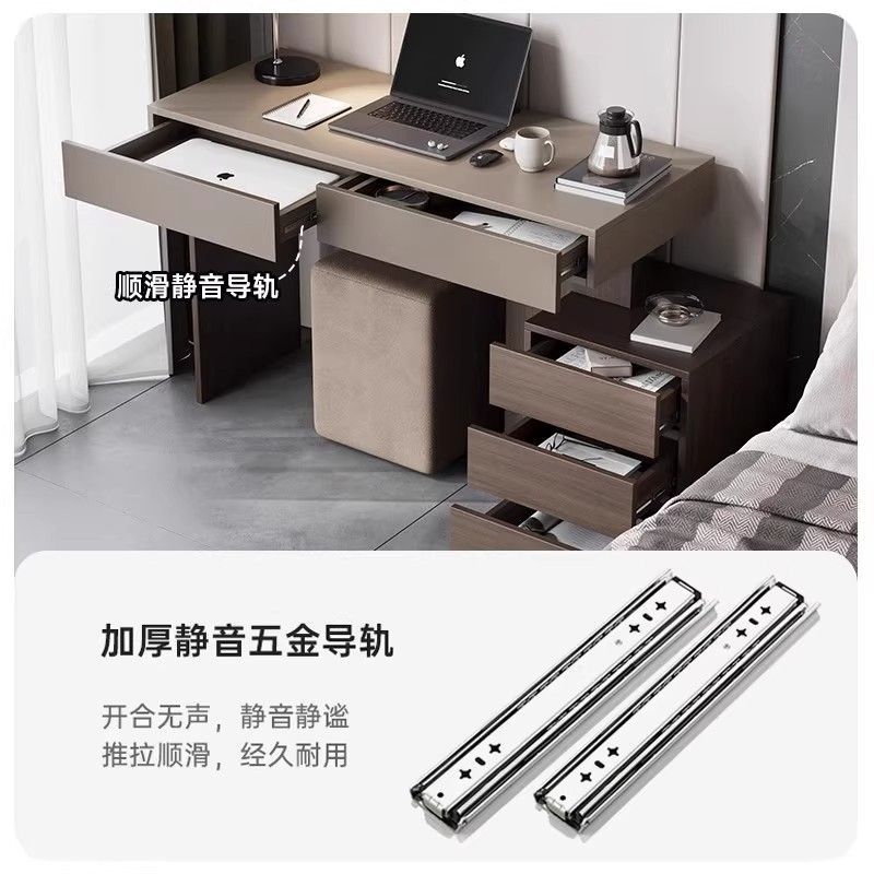 意式極簡書桌家用書房辦公桌輕奢現代高級感實木電腦桌定製梳妝檯