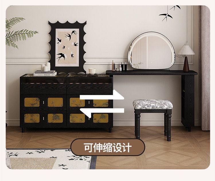 新款法式中古全實木梳妝檯家用臥室小戶型儲物書桌化妝桌一體櫃