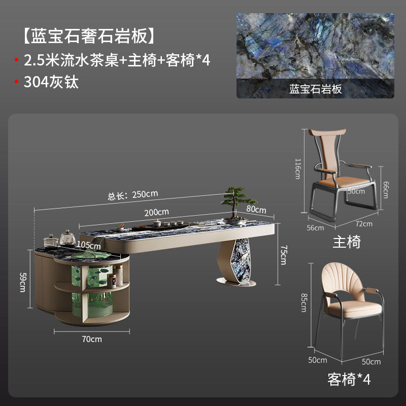 妙聚 流水茶桌景观一体循环养鱼茶台轻奢现代高级感岩板泡茶桌