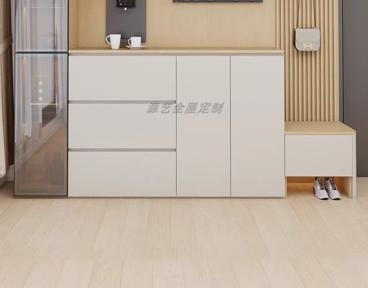 定製C字餐邊櫃酒櫃客廳鞋櫃一體櫃組合儲物櫃大容量圓弧邊餐廳櫃