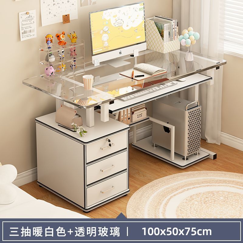 ins透明加厚钢化玻璃电脑台式桌家用客厅房间双层储物桌办公桌