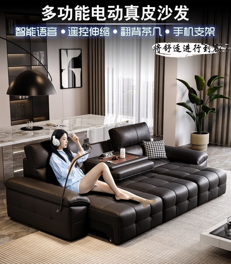 Lawrence Genuine Leather Italian Light Luxury Wall-Hugger Power Reclining Sofa Bed with Middle Flip Retractable Function