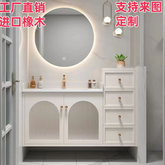 法式橡木浴室柜陶瓷组合一体美式岩板洗漱洗手盆卫生间卫浴洗脸盆