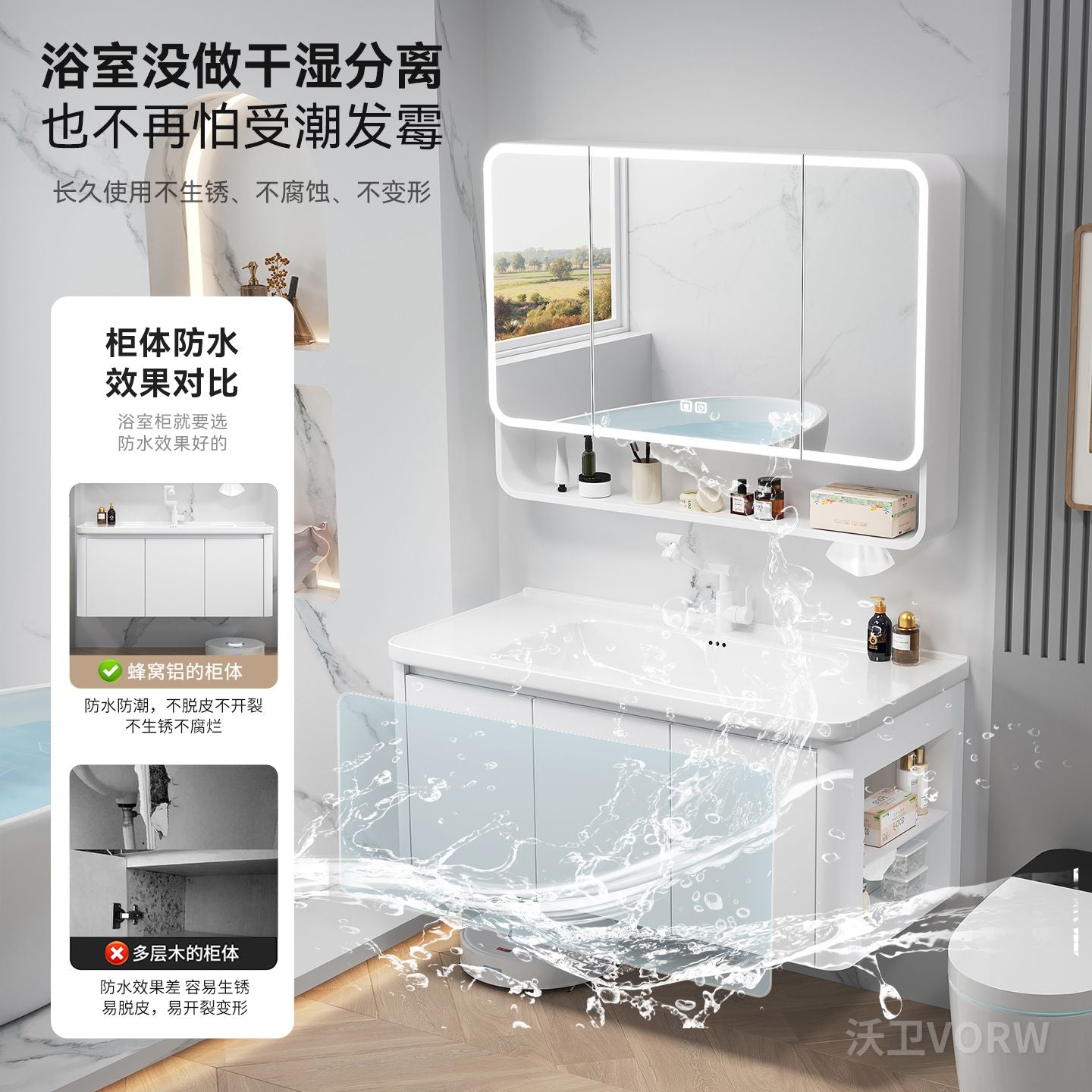 鋁蜂窩浴室櫃陶瓷一體盆側邊儲物洗臉盆櫃組合衛生間簡約洗漱臺