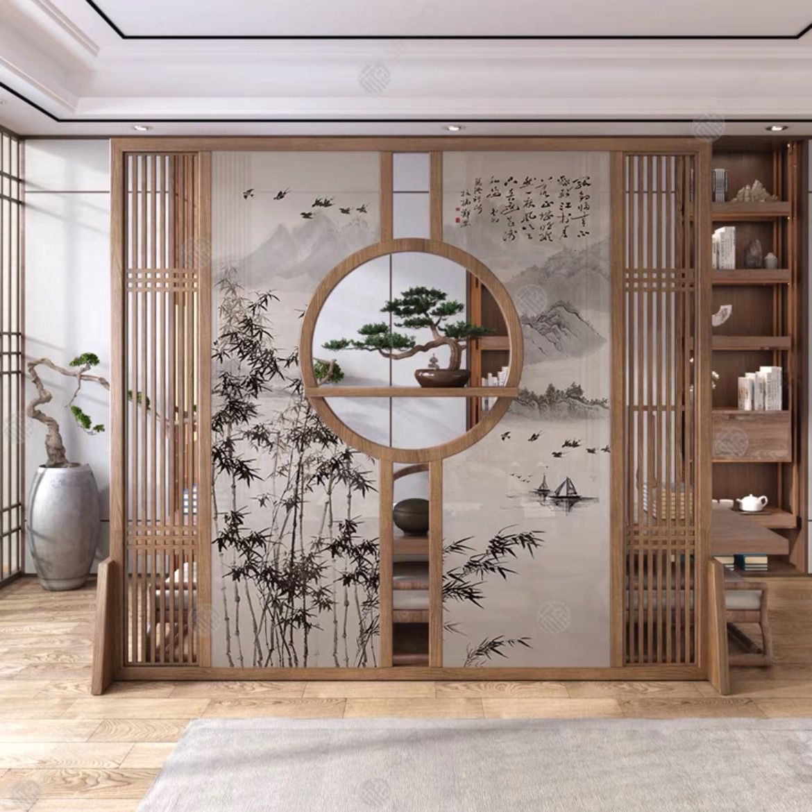 新中式屏風隔斷客廳實木進門玄關辦公室茶室入戶遮擋國風禪意座屏