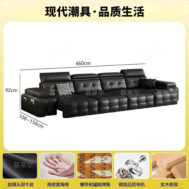 Lawrence Electric Top-Grain Genuine Leather Retractable Sofa Bed – Italian Light Luxury Multi-Functional Compact Option for Small Living Rooms
