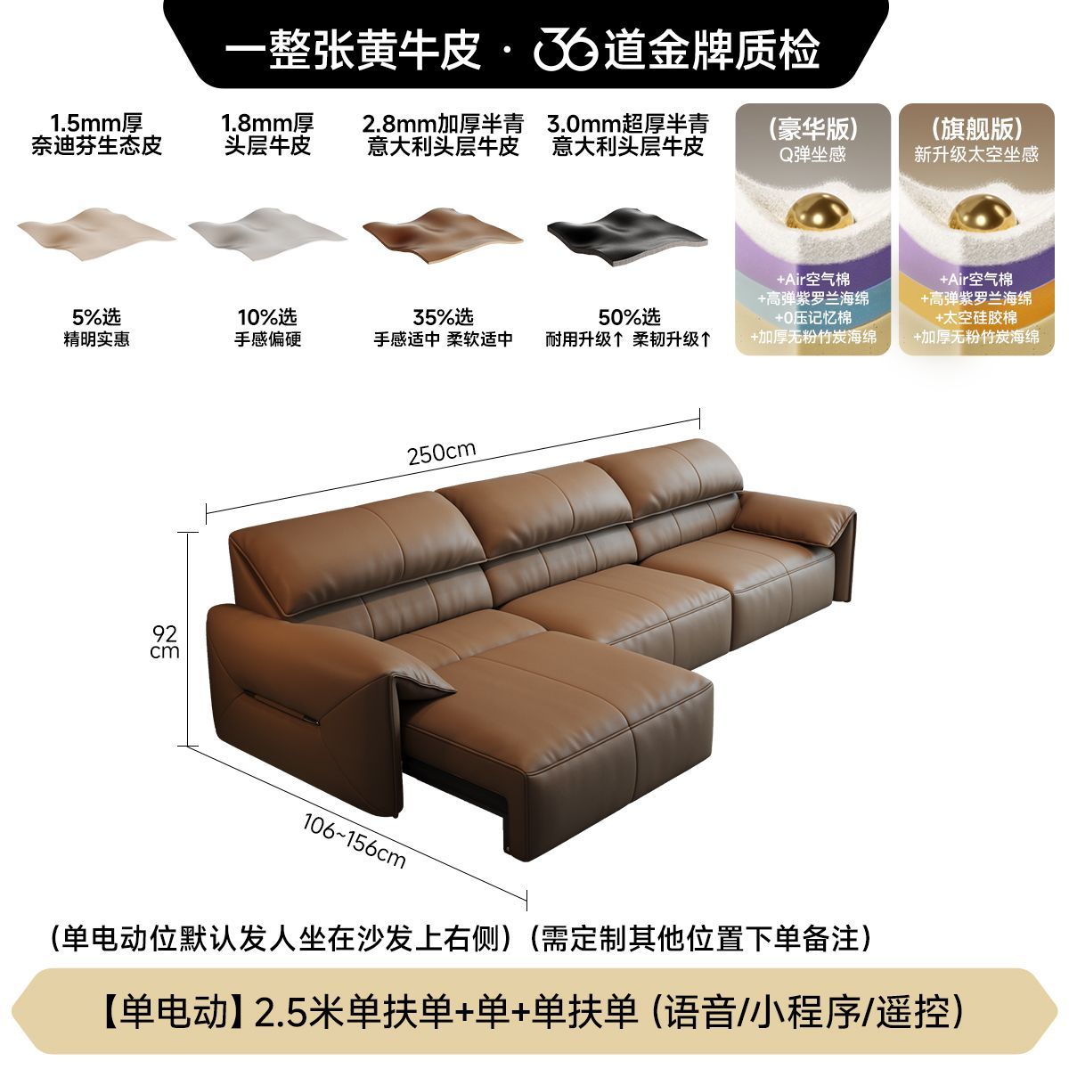 [法莎蒂]意式極簡大象耳朵電動功能沙發簡約客廳零靠牆頭層牛皮沙發