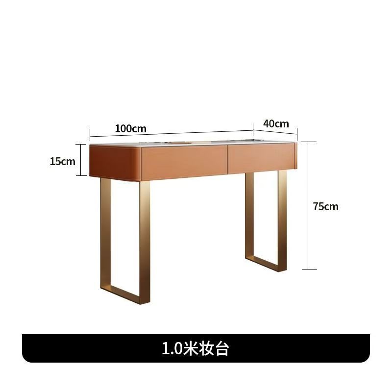 馬鞍皮巖板梳妝檯現代簡約臥室一體化妝桌小戶型網紅帶收納ins