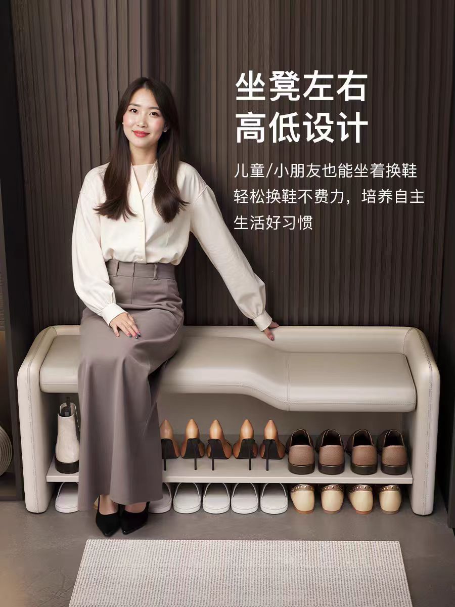 簡約輕奢換鞋家用門口穿鞋入戶玄關親子條凳臥室牀尾鞋架高級坐凳