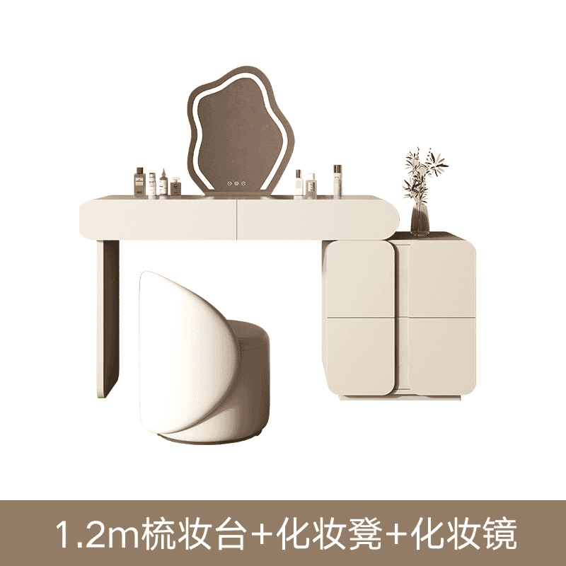 輕奢梳妝檯收納櫃一體臥室簡約現代小戶型化妝臺詫寂風伸縮化妝桌