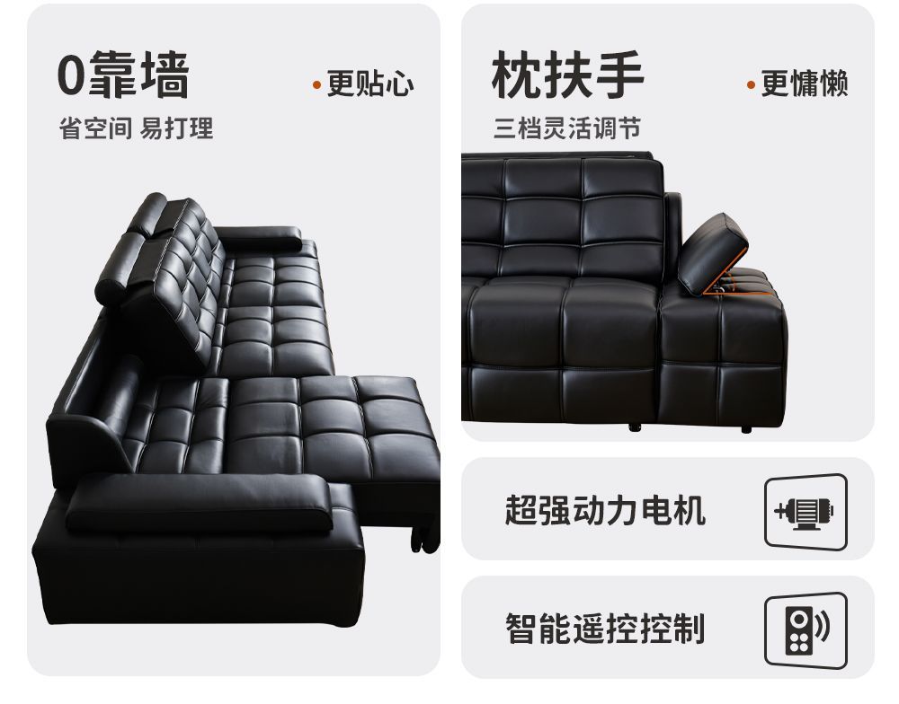 新款意式輕奢勞倫斯電動沙發頭層真皮小戶型直排可躺多功能沙發牀