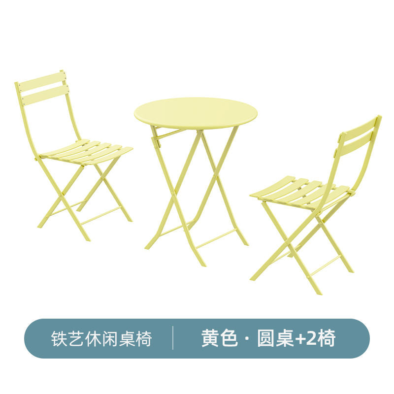 户外桌椅可折叠组合室内圆桌组合三件套露台户外折叠休闲铁艺桌子