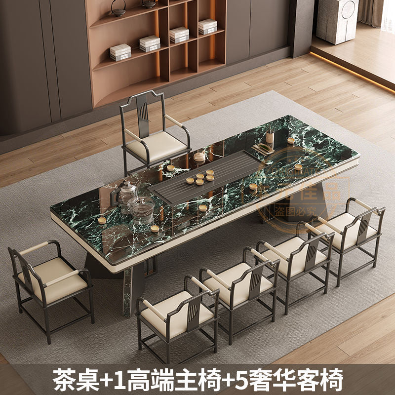 本元佳品超晶石岩板茶桌椅组合现代简约别墅一体茶台设计师高级感