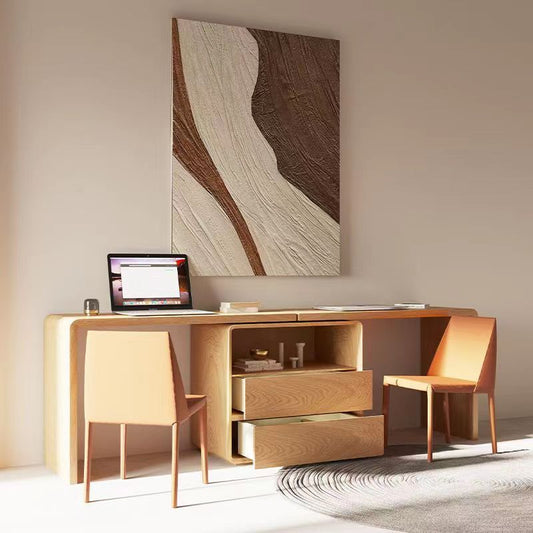 書桌簡約實木家用意式極簡臥室學生寫字檯北歐伸縮雙人電腦辦公桌