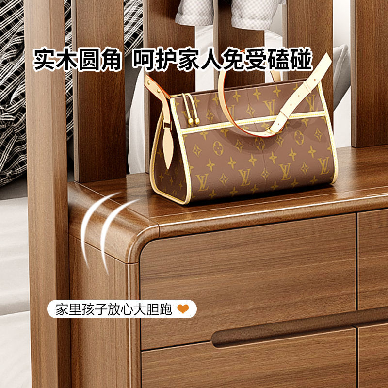 挂衣架鞋柜组一体家用客厅玄关隔断柜实木色储物柜新款带换鞋凳