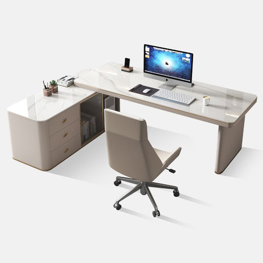 意式輕奢書桌現代簡約家用書房辦公桌設計師高級感巖板轉角電腦桌