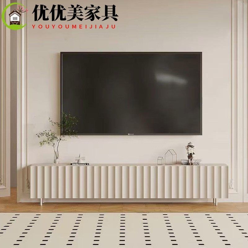簡約現代極簡電視櫃奶油風法式儲物櫃地櫃北歐簡約電視櫃實木定製