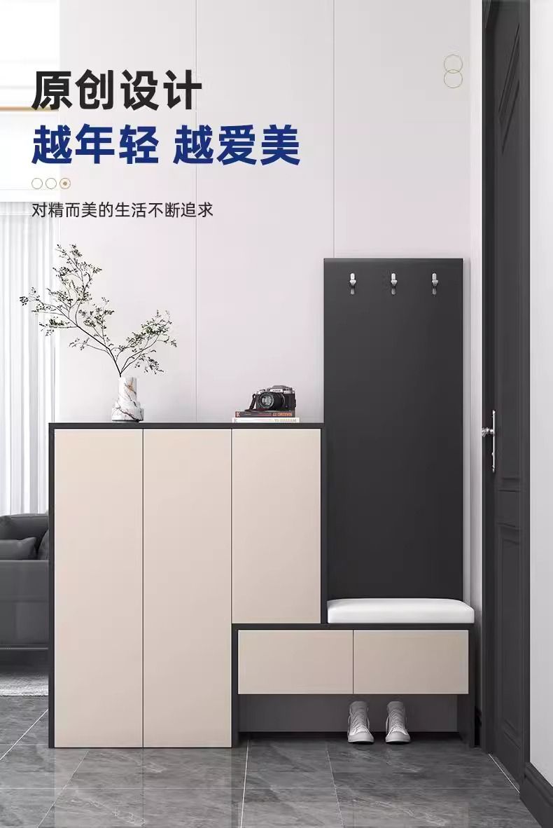 鞋櫃輕奢進門玄關櫃帶換鞋凳家用門口客廳現代簡約定製儲物收納櫃