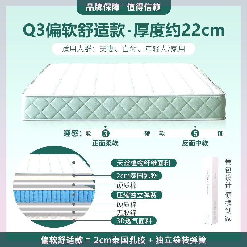 菲瑪仕記憶棉盒子捲包牀墊乳膠家用獨立彈簧網紅小清新席夢思牀墊