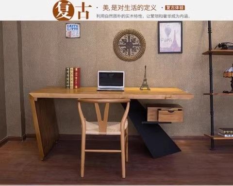 loft原木美式主管辦公桌現代簡約大班臺老闆桌鐵藝電腦桌創意書桌