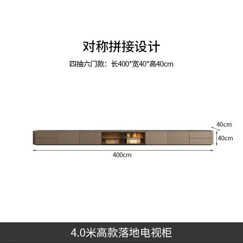 輕奢實木電視櫃簡約現代巖板客廳家用地臺地櫃意式極簡玻璃影視櫃