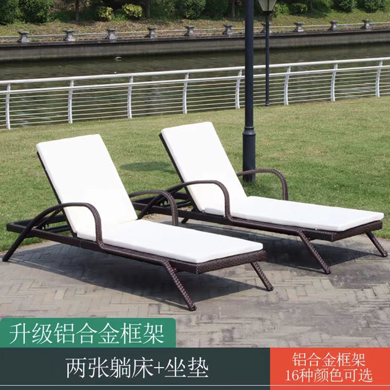 户外躺床阳台休闲藤椅室外庭院躺椅别墅游泳池躺床折叠藤编沙滩椅