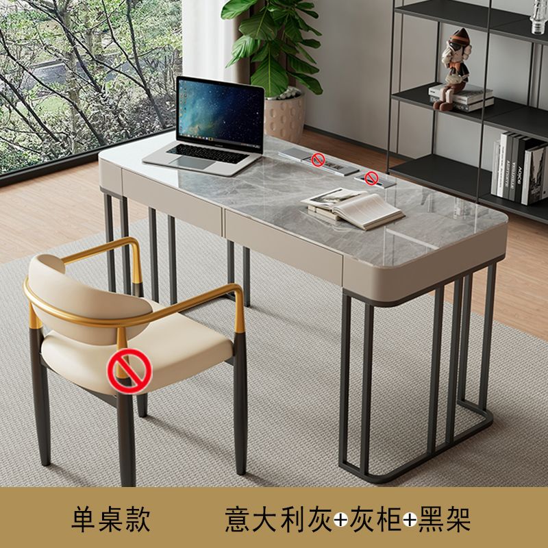 意式輕奢高端巖板書桌書椅家用現代簡約小戶型北歐辦公寫字電腦桌