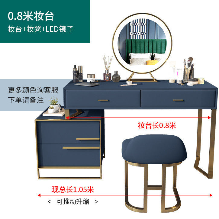 轻奢现代小户型卧室简约LED镜梳妆台收纳柜一体全实木化妆桌