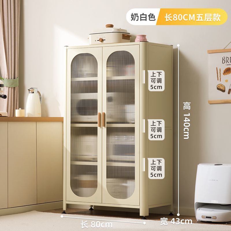 厨房置物架落地多层收纳柜子微波炉钢制家用带门多功能橱柜储物柜