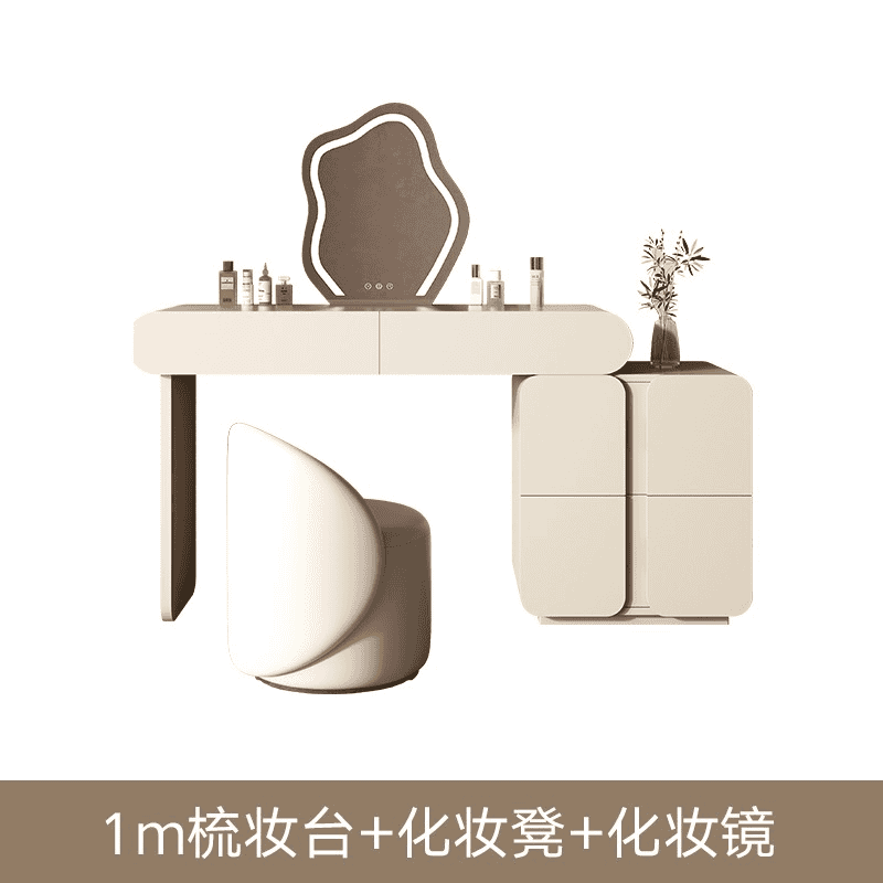 輕奢梳妝檯收納櫃一體臥室簡約現代小戶型化妝臺詫寂風伸縮化妝桌