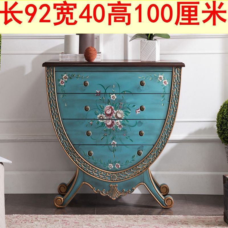 欧式玄关柜台美式斗柜彩绘实木装饰柜走廊柜复古收纳柜子家具整装