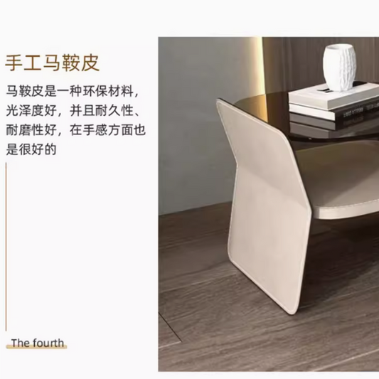 小戶型牀頭櫃意式極簡臥室設計師創意牀邊櫃馬鞍皮鋼化玻璃邊櫃