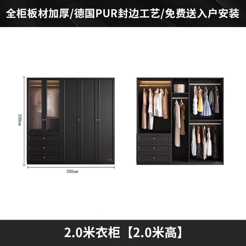 中古风衣柜黑色柜子衣柜家用卧室小户型现代简约边柜顶柜现货美式