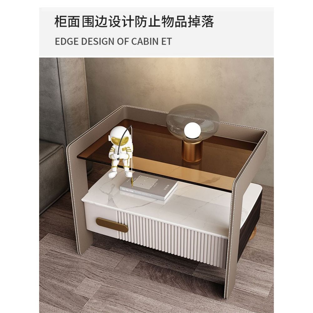 輕奢智能牀頭櫃巖板無線充電牀前櫃多功能感應燈簡約收納牀邊櫃