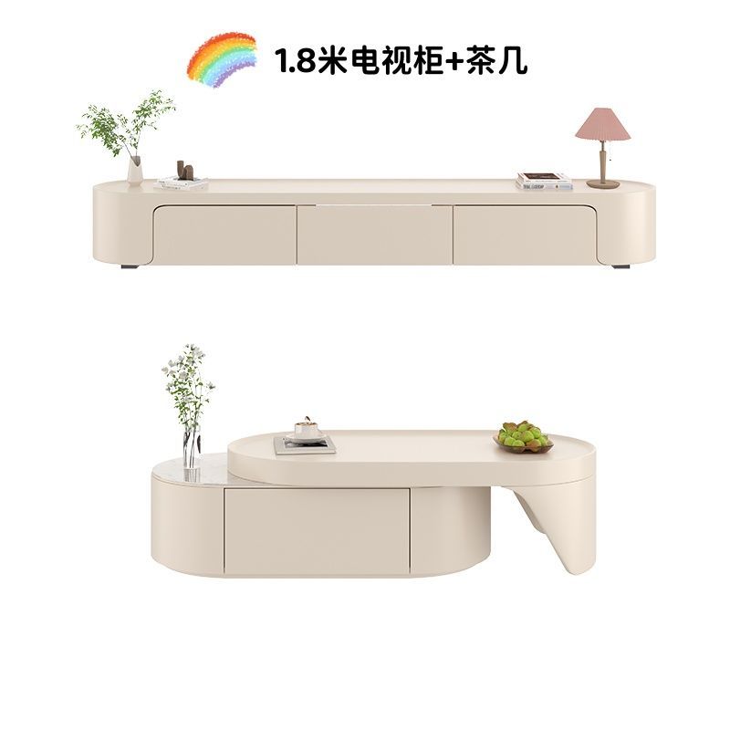 2024年新款网红奶油风落地现代简约小户型家用客厅茶几电视柜组合