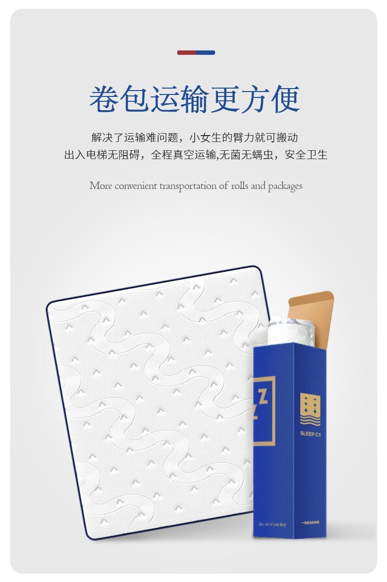 藍色記憶棉盒子壓縮捲包牀墊家用臥室乳膠獨立彈簧席夢思軟墊名牌