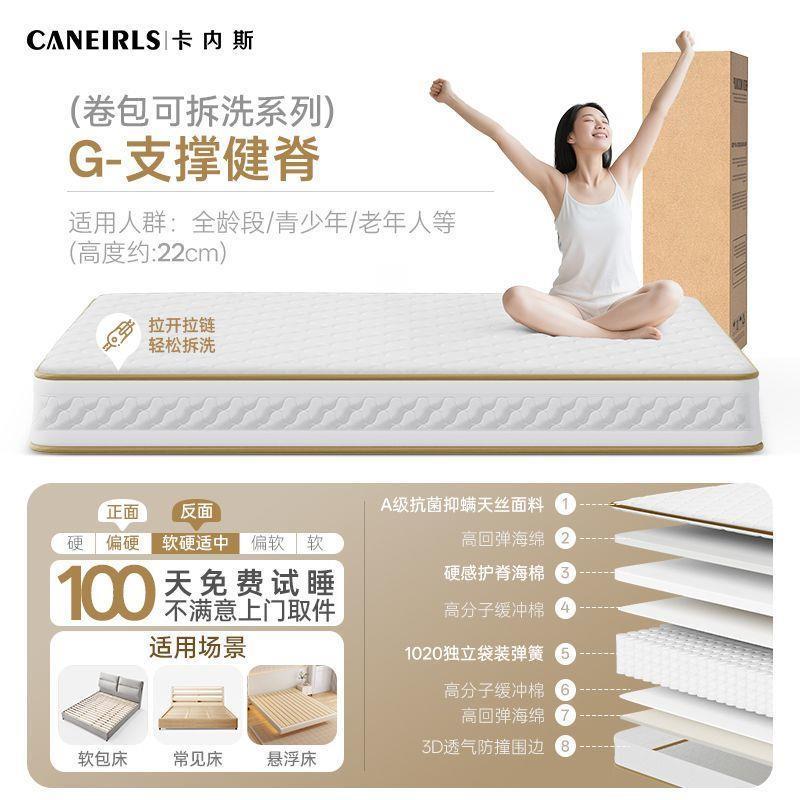捲包盒子彈簧牀墊席夢思酷布獨立彈簧袋裝加粗護脊0膠水全可拆洗
