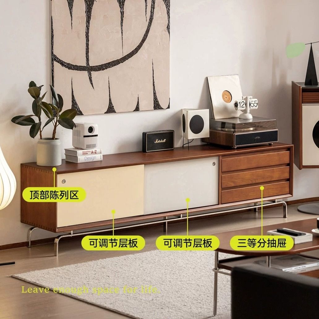 北歐實木電視櫃客廳地櫃長櫃臥室牀尾櫃影視櫃落地式長條儲物櫃