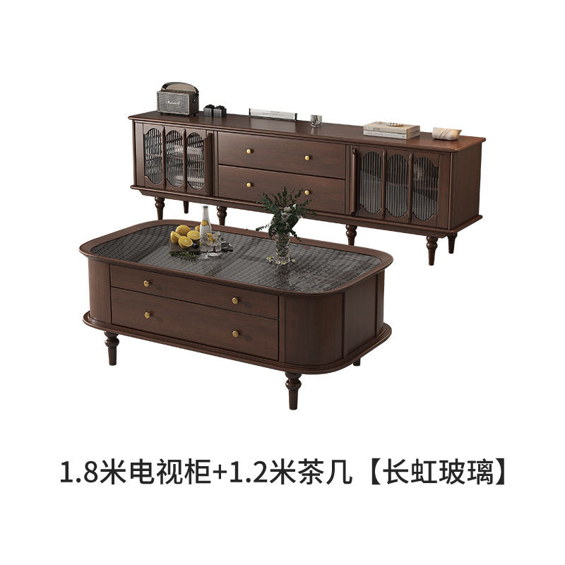 美式复古茶几电视柜组合现代简约欧式法式实木客厅客厅全套家具